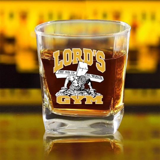 cool graphic art yellow Gym Square Whiskey Glasses