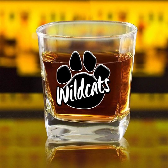 Wildcats Paw Print Mascot School Pride Square Whiskey Glasses