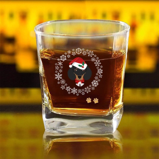 Funny Dachshund Dog Pet Christmas Hat Snow Gift Square Whiskey Glasses