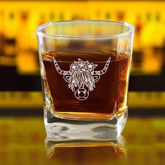 Highland Cow Square Whiskey Glasses