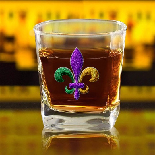 Mardi Gras New Orleans SaintsFleur De Lis Bling Square Whiskey Glasses