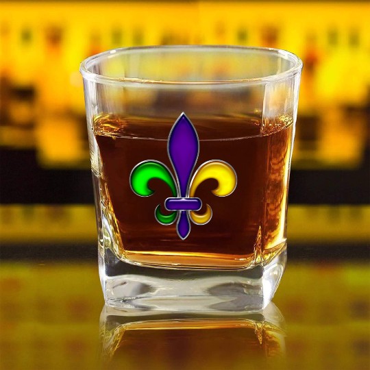 Fleur De Lis Mardi Gras Glossy Lily Square Whiskey Glasses