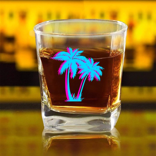 Beach Vaporwave Palm Tree Gift Aesthetic Tropical Square Whiskey Glasses