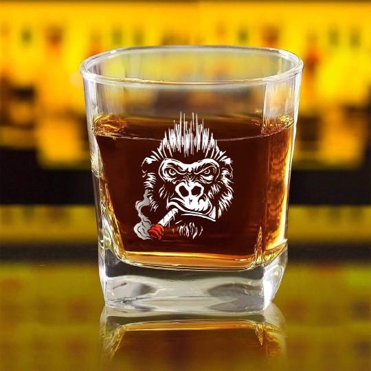 Gorilla smokes cigar, Big Boss Square Whiskey Glasses gift