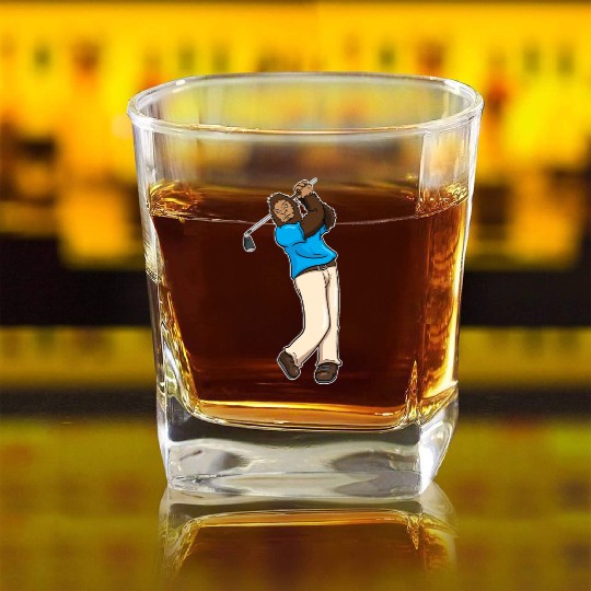 Golf Golfer Bigfoot Sasquatch Gift Square Whiskey Glasses