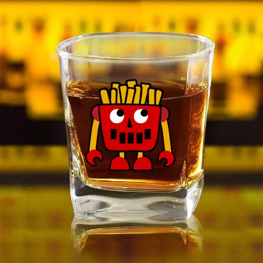 Burger Pizza French Fries Donut Robot Square Whiskey Glasses