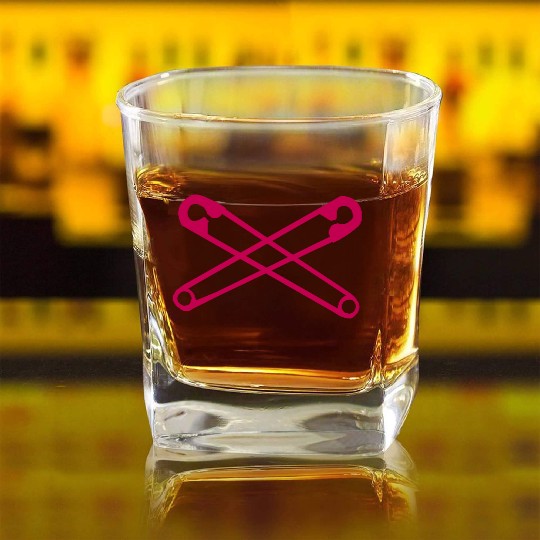 Crossed Safety Pins Punk Square Whiskey Glasses
