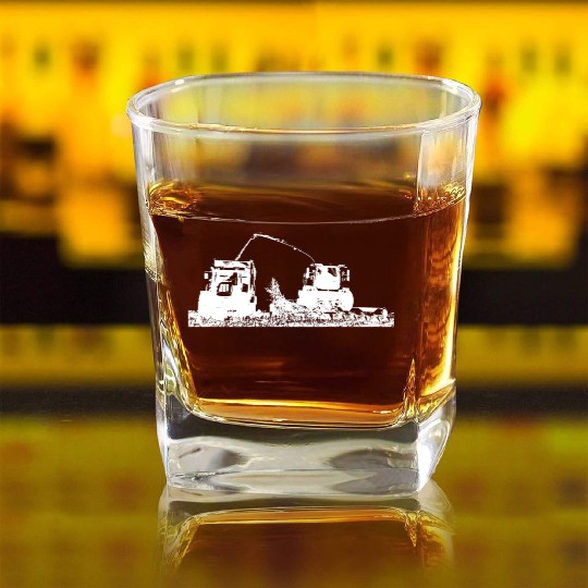 Corn chopper chopping corn harvester farmer Square Whiskey Glasses