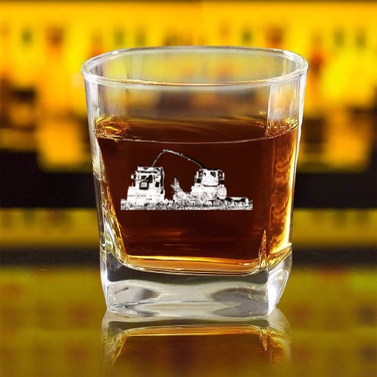 Corn chopper chopping corn maize farmer Square Whiskey Glasses