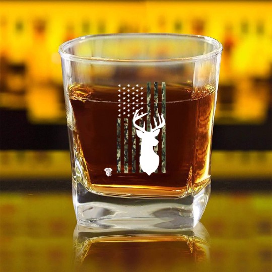 Hunting Hunters Deer Camouflage Square Whiskey Glasses