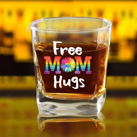 Free Mom Hugs Daisy Flower LGBT Pride Parades Gift Square Whiskey Glasses