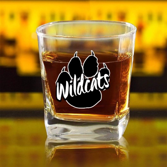 Wildcats Paw Print Back To School Spirit Mascot Square Whiskey Glasses