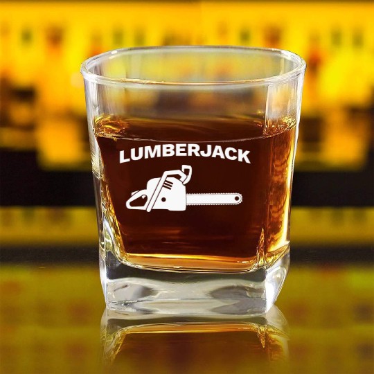 Chainsaw Lumberjack Square Whiskey Glasses