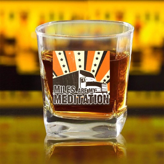 Truck Driver Load Miles Happy Trucker Road Runner Square Whiskey Glasses