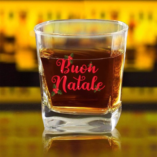 Buon Natale Italian Merry Christmas Holiday Square Whiskey Glasses