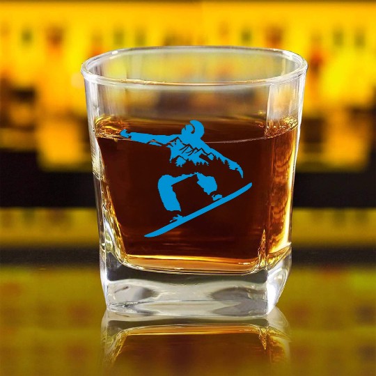 Snowboarding, Snowboarder and Mountains Square Whiskey Glasses