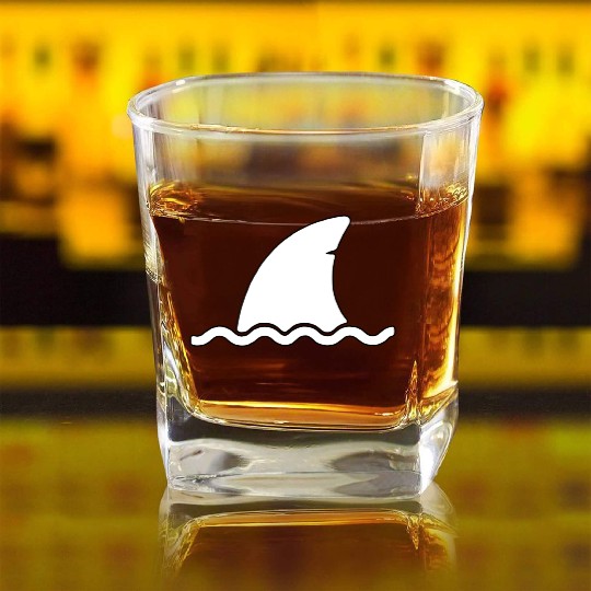 Shark shark fin water sea animal swim present Square Whiskey Glasses