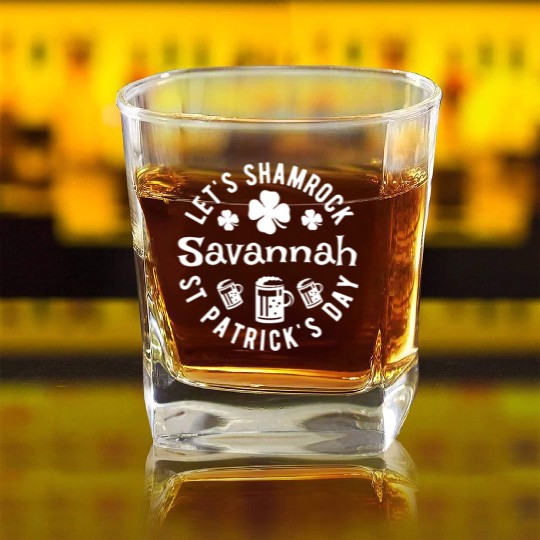 Let's Shamrock Savannah St Patrick's Day Parade Square Whiskey Glasses
