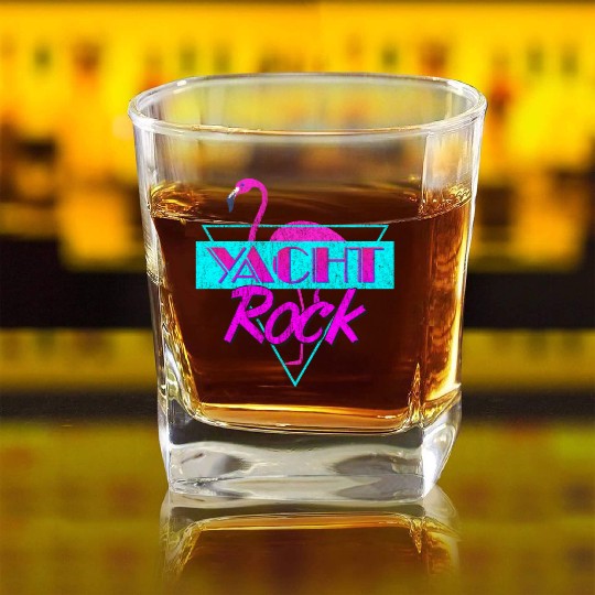 Yacht Rock Retro Flamingo Square Whiskey Glasses