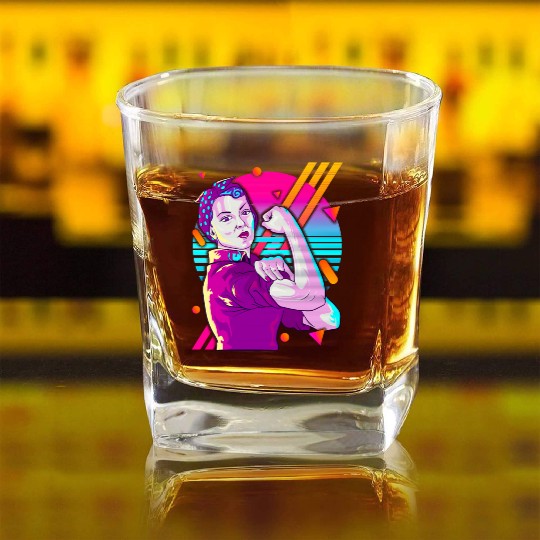 Rosie The Riveter Vaporwave Square Whiskey Glasses