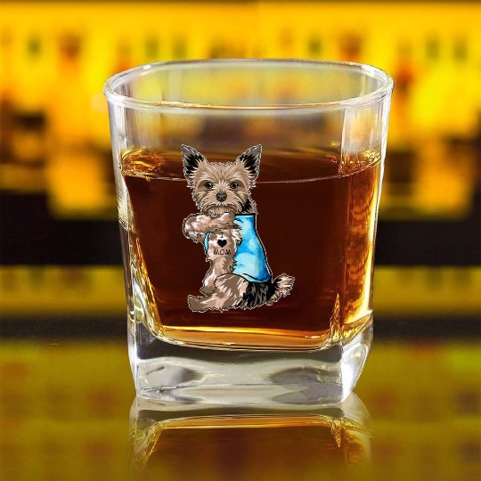 Yorkie Dog Tattoo I Love Mom Mothers Day Gifts T S Square Whiskey Glasses