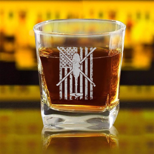 Uh 60 Black Hawk Military Helicopter Patriotic Fla Square Whiskey Glasses