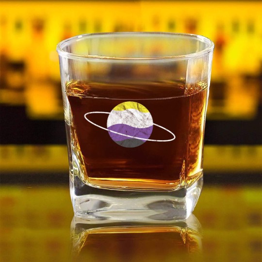 Non Binary Planet LGBTQ Flag Square Whiskey Glasses