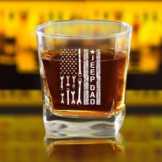 Jeep Dad American Flag Square Whiskey Glasses