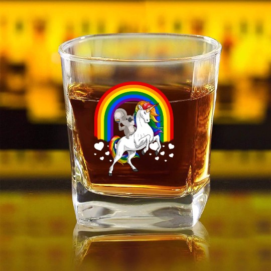LGBT Koala Bear Riding Unicorn Gay Pride Rainbow Square Whiskey Glasses