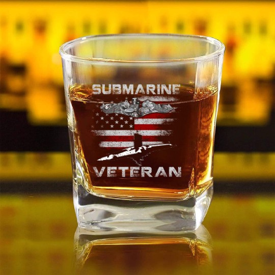 Vintage US Navy Submarine Service Veteran Square Whiskey Glasses
