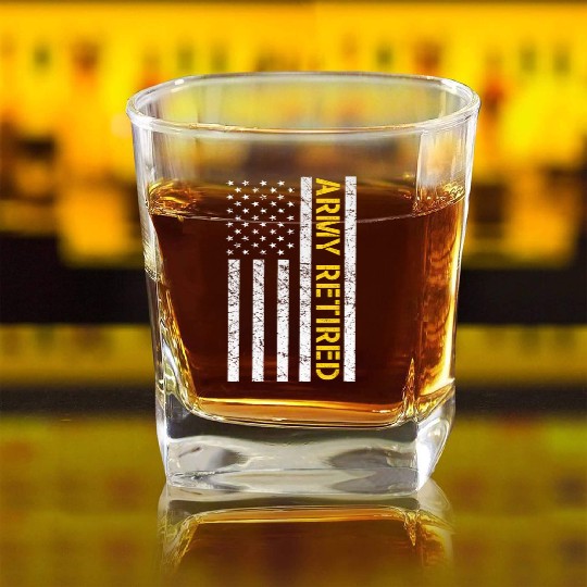 US Army Retired Square Whiskey Glasses