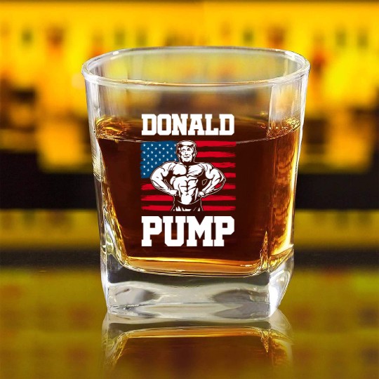 Donald Pump Trump Workout Patriotic Fitness Gym Fu Square Whiskey Glasses