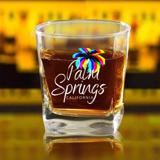 Palm Springs Neon Tree (White) Square Whiskey Glasses