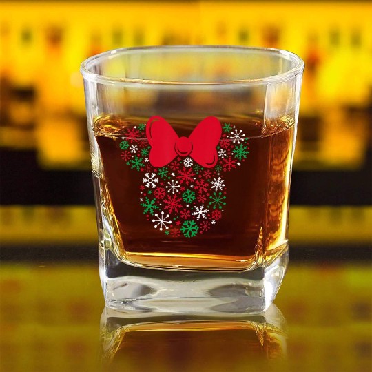 Disney Minnie Mouse Icon Holiday Snowflakes Square Whiskey Glasses