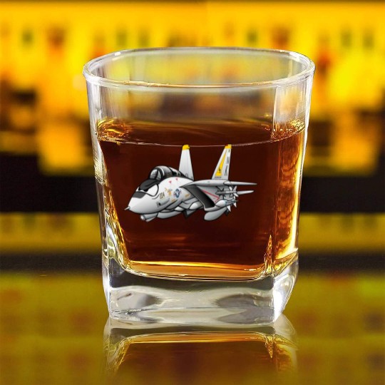F-14 Tomcat Military Fighter Jet Aircraft Cartoon Square Whiskey Glasses