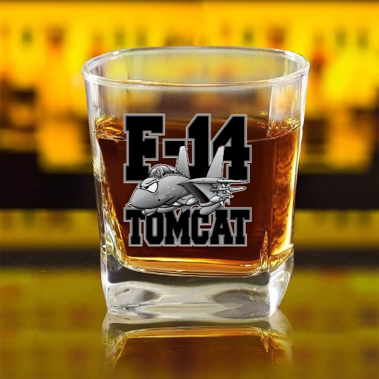 F-14 Tomcat Military Fighter Jet Aircraft Cartoon Square Whiskey Glasses