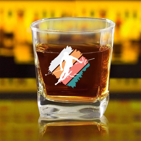 ski skiing winter sports mountains funny snow reso Square Whiskey Glasses