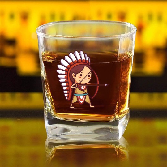 Native American Archer. Square Whiskey Glasses