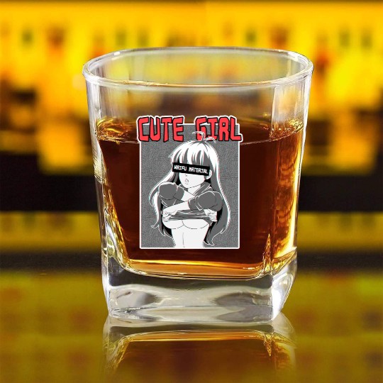 hen Otaku Manga Anime Girl Waifu Material Square Whiskey Glasses