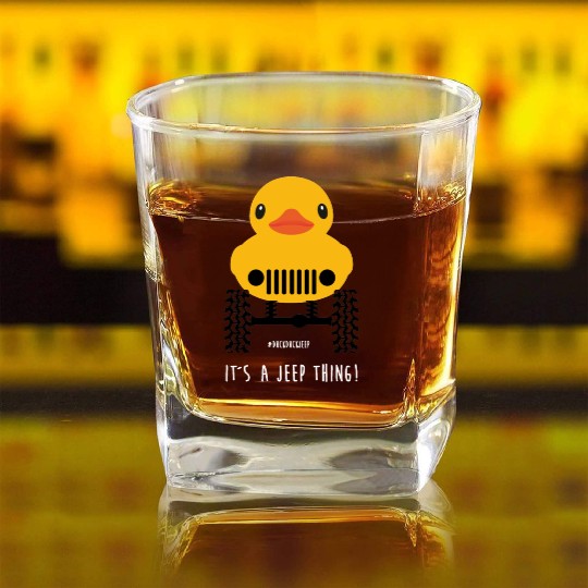 Cute Jeep Rubber duck on Offroad wheels duckduck Square Whiskey Glasses