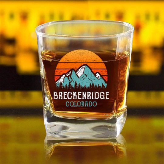 Vintage Breckenridge Square Whiskey Glasses Retro Sun Mountains