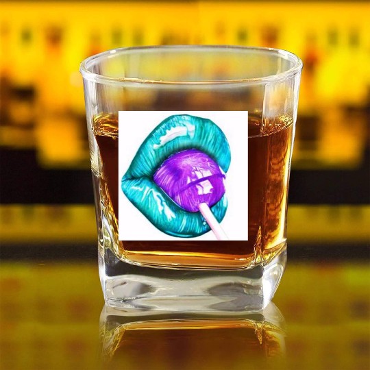 GREEN LIPS AN LOLLIPOP Square Whiskey Glasses
