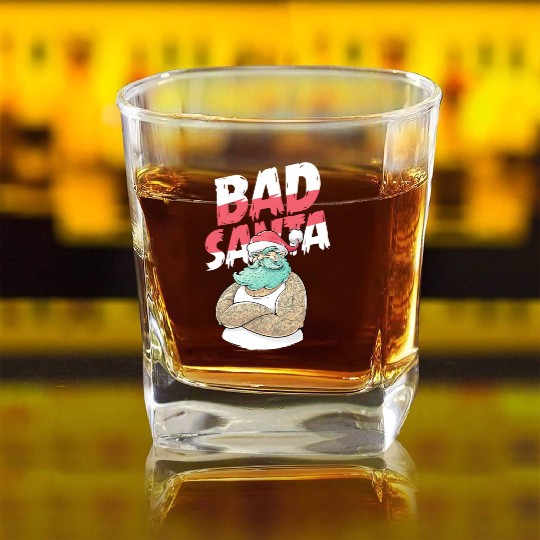 Bad Santa Claus Christmas Tattoo Square Whiskey Glasses