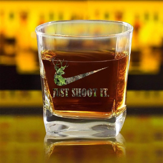 Just Shoot It Deer Hunting Camouflage Square Whiskey Glasses