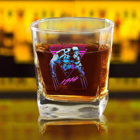 M-a-r-v-e-l W-o-l-verine Neon Retro Logan Graphic Square Whiskey Glasses