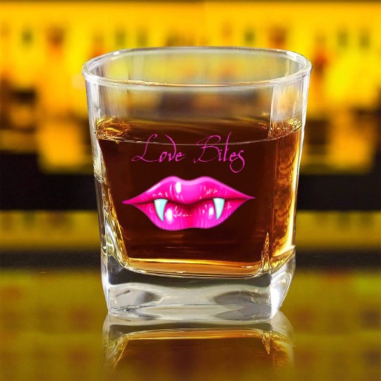 Pastel Goth Love Bites Vampire Lips Valentine Square Whiskey Glasses