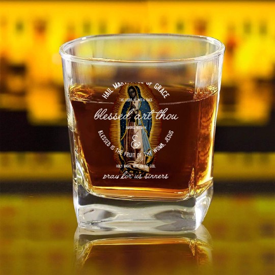 Our Lady of Guadalupe Hail Mary Prayer Catholic Gi Square Whiskey Glasses