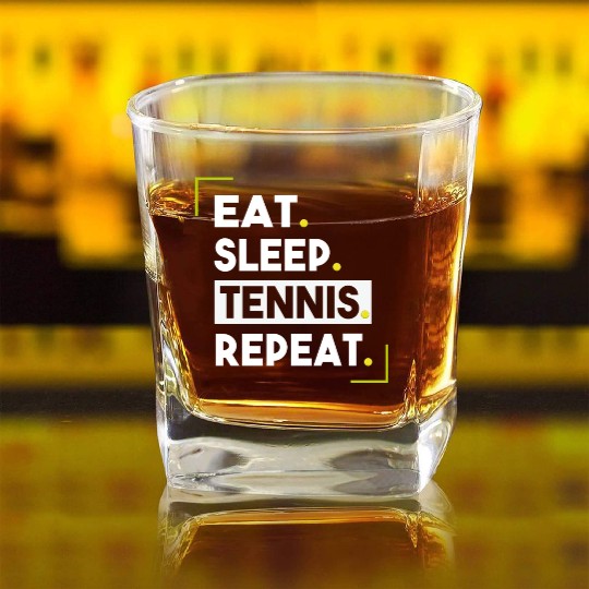 Eat Sleep Tennis Repeat Tennis Lover Gift Square Whiskey Glasses