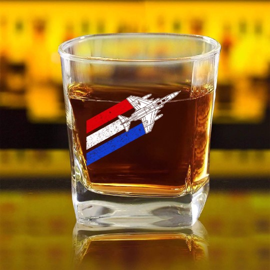 F-4 Phantom Vintage USA Contrails Red White Blue Square Whiskey Glasses