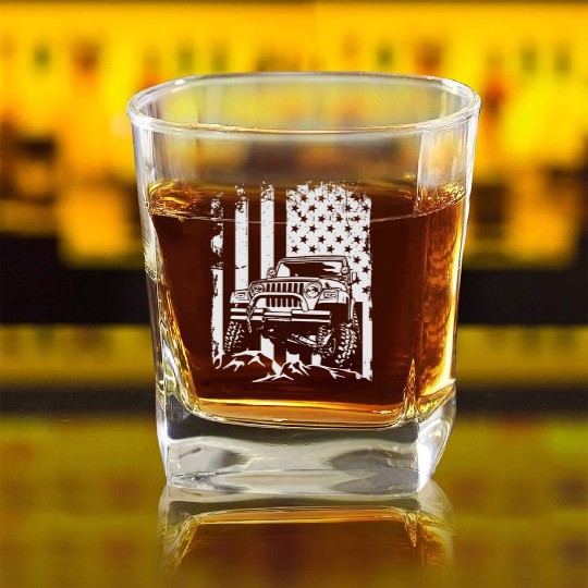 American US Flag Jeep adventure lifestyle Square Whiskey Glasses